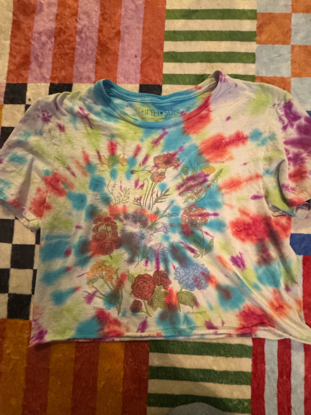 Fifth Sun Tie-Dye Floral Tee in Blue, Red, Purple, Green